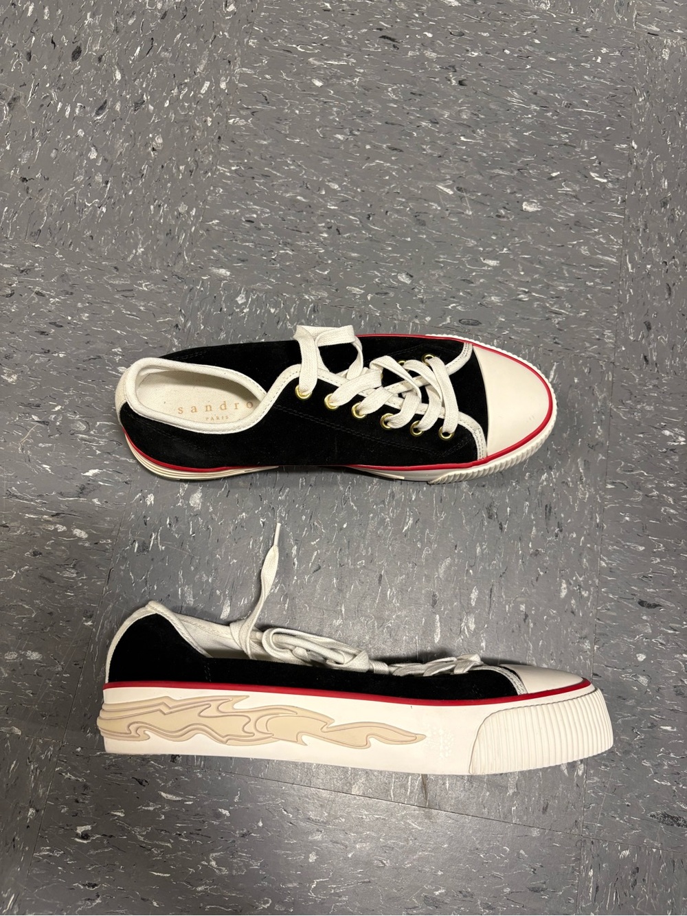 Sandro Black Low-Top Sneakers with White Trim and Red Stripe - Picture 5 of 8
